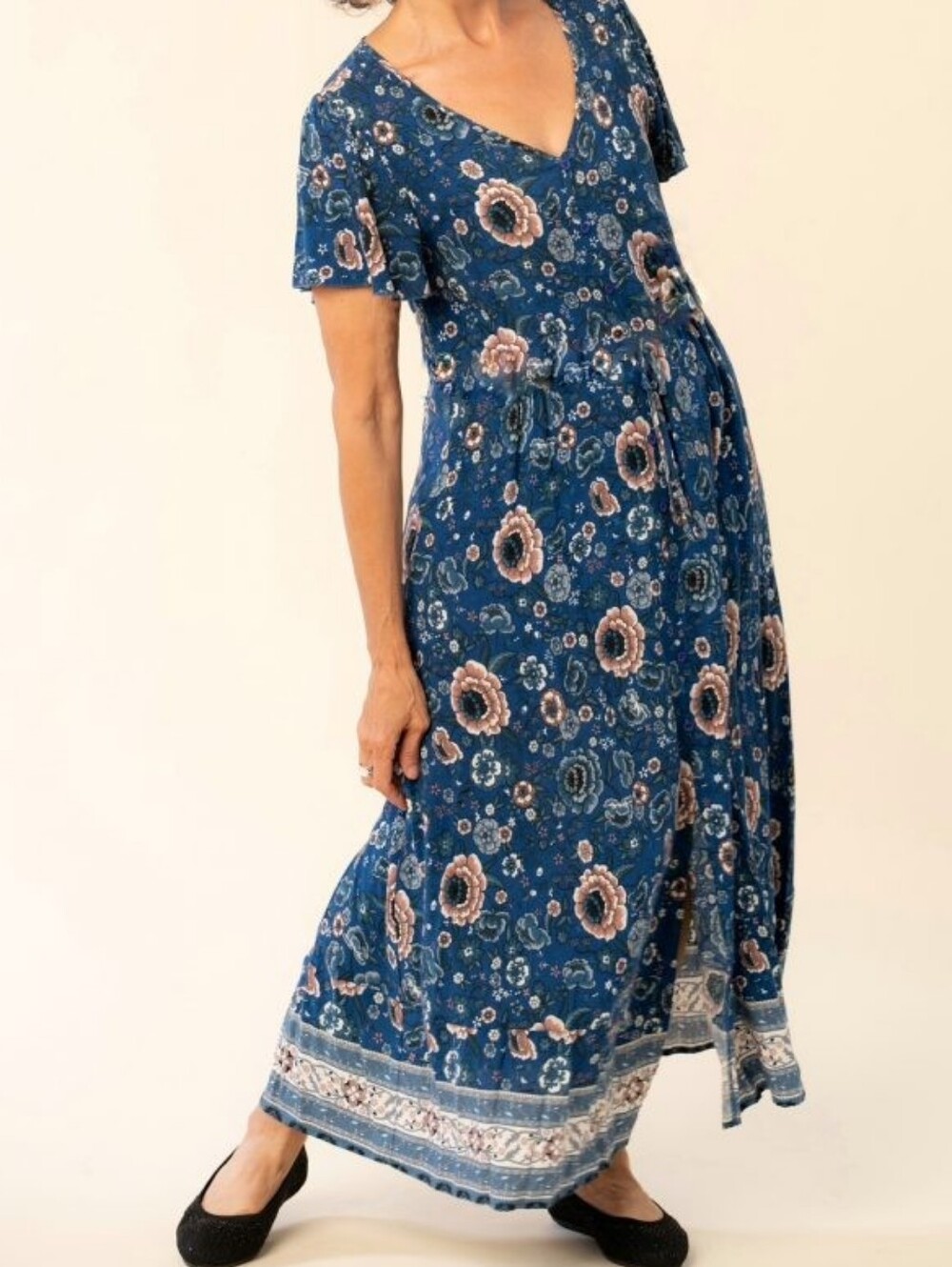 TEMOFON Blue Floral Boho Maxi Wrap Dress XXL